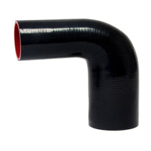Load image into Gallery viewer, HPS 1.25&quot; - 1.5&quot; ID High Temp 4-ply Reinforced Silicone 90 Degree Elbow Reducer Hose Black (32mm - 38mm ID)