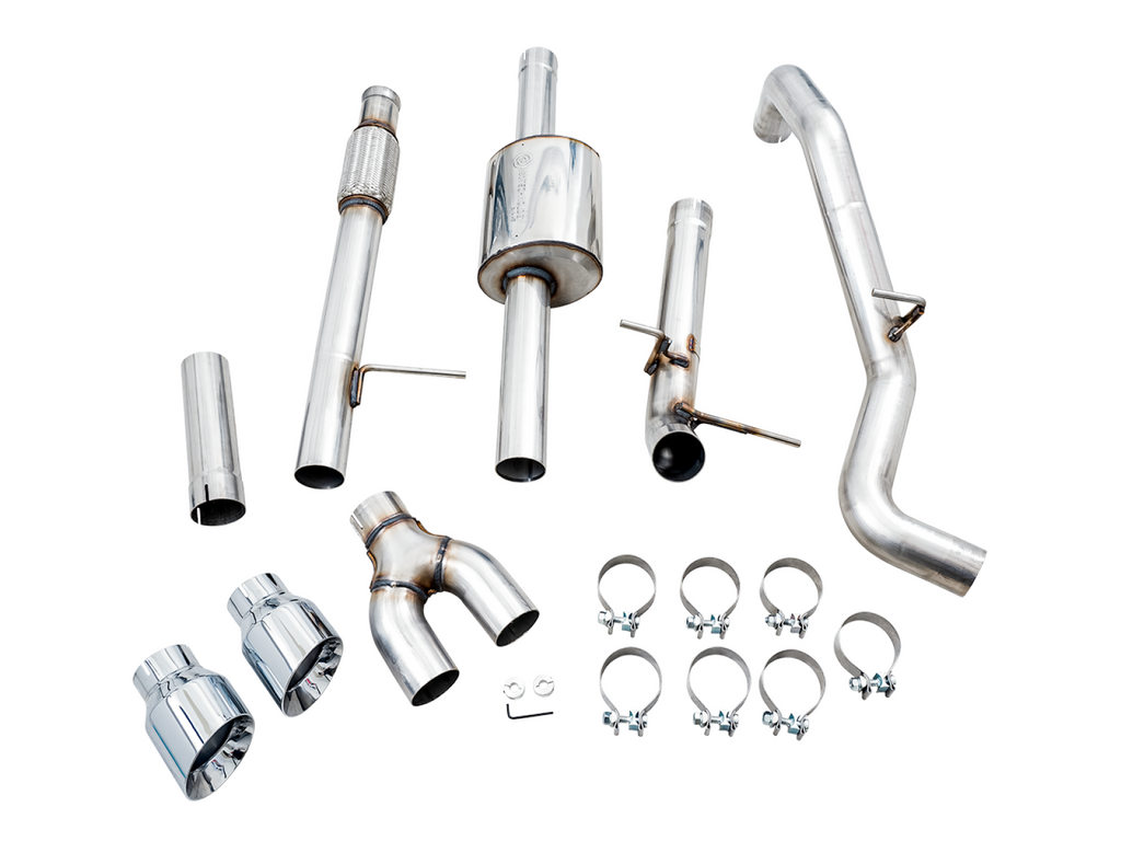 AWE Tuning AWE 0FG Catback Dual Side Exit Exhaust for 4th Gen Silverado/Sierra 1500 5.3L (Flat Bumper) - Chrome Silver Tips