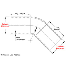 Load image into Gallery viewer, HPS 1.5&quot; OD 45 Degree Bend 6061 Aluminum Elbow, 16 Gauge w/ 2&quot; CLR