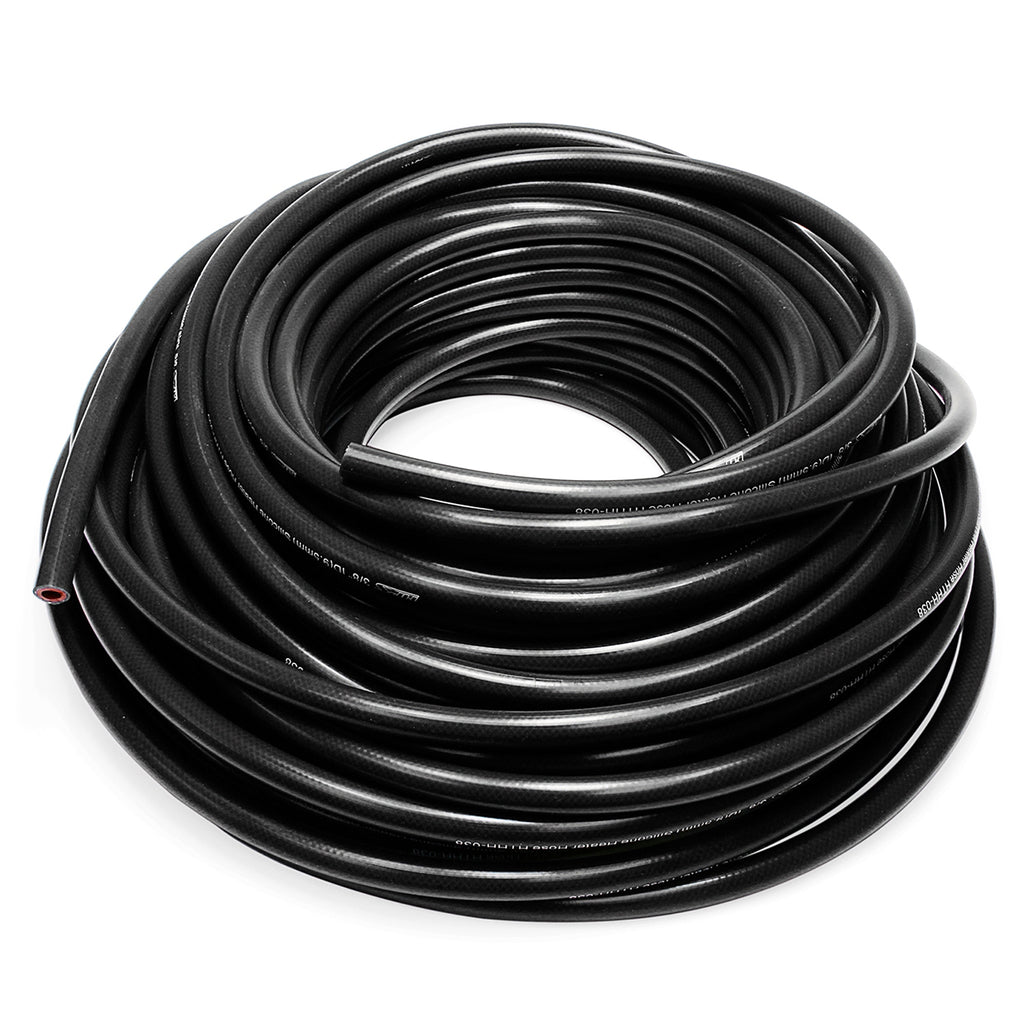 HPS 1/4 inch ID Black high temp reinforced silicone heater hose tubing Max Temperature Rating: 350F Bend Radius: 1 inch