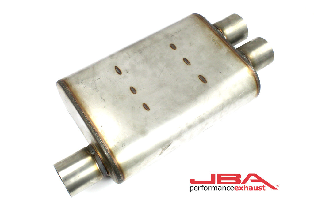 JBA Performance Chambered 2.5" Muffler 304 SS Inlet Offset/Dual Outlet