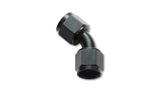 Female 45 Degree Union Adapter; Size: -6AN; 6061 Aluminum; Anodized Black;