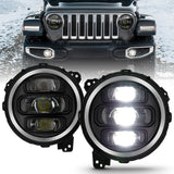 LED Projector Headlight; w/Plank Style Design; Black; Pair;