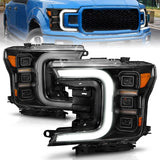 LED Projector Headlight; Black Housing; w/Light Bar Sequential Signal; Pair;