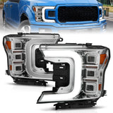 LED Projector Headlight; Chrome Housing; w/Light Bar Sequential Signal; Pair;