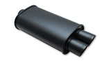 STREETPOWER Flat Black Oval Muffler with Dual Tips; 2.5 in. Inlet; w/5 in. Tip;