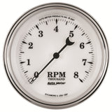 GAUGE; TACHOMETER; 3 3/8in.; 8K RPM; IN-DASH; OLD TYME WHITE II