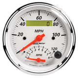 GAUGE; TACH/SPEEDO; 3 3/8in.; 120MPH/8K RPM; ELEC. PROGRAM.; ARCTIC WHITE