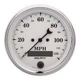 GAUGE; SPEEDO.; 3 3/8in.; 120MPH; ELEC. PROG. W/LCD ODO; OLD TYME WHITE