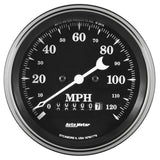 GAUGE; SPEEDO.; 3 3/8in.; 120MPH; ELEC. PROG. W/WHEEL ODO; OLD TYME BLACK