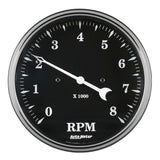 GAUGE; TACHOMETER; 5in.; 8K RPM; IN-DASH; OLD TYME BLACK