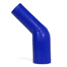 Load image into Gallery viewer, HPS 1&quot; - 1.25&quot; ID High Temp 4-ply Reinforced Silicone 45 Degree Elbow Reducer Hose Blue (25mm - 32mm ID)