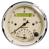 GAUGE; TACH/SPEEDO; 3 3/8in.; 120MPH/8K RPM; ELEC. PROGRAM.; ANTQ BEIGE