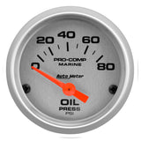 GAUGE; OIL PRESSURE; 2 1/16in.; 80PSI; ELECTRIC; MARINE SILVER