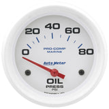 GAUGE; OIL PRESSURE; 2 5/8in.; 80PSI; ELECTRIC; MARINE WHITE