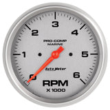 5in. IN-DASH TACHOMETER; 0-6;000 RPM; MARINE SILVER ULTRA-LITE