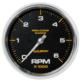 5in. IN-DASH TACHOMETER; 0-6;000 RPM; MARINE CARBON FIBER