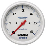 5in. IN-DASH TACHOMETER; 0-6;000 RPM; MARINE WHITE