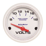 GAUGE; VOLTMETER; 2 1/16in.; 18V; ELECTRIC; MARINE WHITE