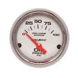 GAUGE; OIL PRESSURE; 2 1/16in.; 100PSI; ELECTRIC; MARINE CHROME