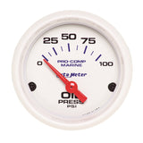 GAUGE; OIL PRESSURE; 2 1/16in.; 100PSI; ELECTRIC; MARINE WHITE