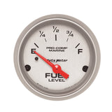 GAUGE; FUEL LEVEL; 2 1/16in.; 240OE TO 33OF; ELEC; MARINE SILVER