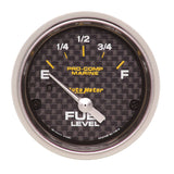 GAUGE; FUEL LEVEL; 2 1/16in.; 240OE TO 33OF; ELEC; MARINE CARBON FIBER