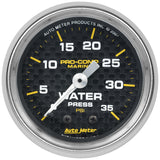 GAUGE; WATER PRESS; 2 1/16in.; 35PSI; MECHANICAL; MARINE CARBON FIBER