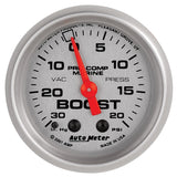 GAUGE; VAC/BOOST; 2 1/16in.; 30INHG-20PSI; MECHANICAL; MARINE SILVER