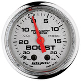 GAUGE; VAC/BOOST; 2 1/16in.; 30INHG-20PSI; MECHANICAL; MARINE CHROME