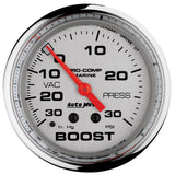 GAUGE; VAC/BOOST; 2 5/8in.; 30INHG-30PSI; MECHANICAL; MARINE CHROME