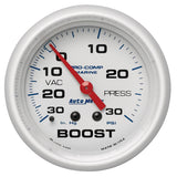 GAUGE; VAC/BOOST; 2 5/8in.; 30INHG-30PSI; MECHANICAL; MARINE WHITE