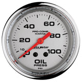 GAUGE; OIL PRESSURE; 2 5/8in.; 100PSI; MECHANICAL; MARINE CHROME