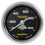 GAUGE; OIL PRESSURE; 2 1/16in.; 100PSI; MECHANICAL; MARINE CARBON FIBER