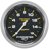 GAUGE; PYROMETER; 2 5/8in.; 0-1;600deg.F; MARINE CARBON FIBER