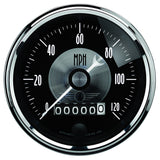 GAUGE; SPEEDO; 3 3/8in.; 120MPH; ELEC. PROGRAM W/WHEEL ODO; PRESTIGE BLK. DIAMON