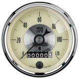 GAUGE; SPEEDO; 3 3/8in.; 120MPH; ELEC. PROGRAM W/WHEEL ODO; PRESTIGE ANTQ. IVORY