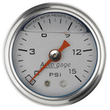 GAUGE; PRESS; 1.5in. DIRECT MNT; 15PSI; LIQUID FILLED MECH; SLVR; 1/8in. NPTF MA