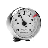 GAUGE; TACH; 3 3/4in.; 8K RPM; PEDESTAL; WHT DIAL CHROME CASE; AUTOGAGE