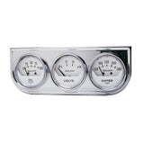 GAUGE CONSOLE; OILP/WTMP/VOLT; 2in.; 100PSI/280deg.F/16V; WHT DIAL; CHROME BZL;