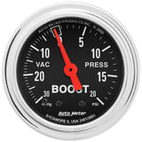 GAUGE; VAC/BOOST; 2 1/16in.; 30INHG-20PSI; MECHANICAL; TRADITIONAL CHROME