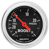 GAUGE; VAC/BOOST; 2 1/16in.; 30INHG-30PSI; MECHANICAL; TRADITIONAL CHROME