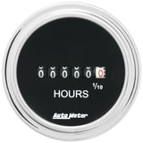 GAUGE; HOURMETER; 2 1/16in.; 100K HOURS; ELECTRIC (8V-32V); TRADITIONAL CHROME