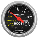 GAUGE; VAC/BOOST; 2 1/16in.; 60CMHG-2.0BAR; MECHANICAL; SPORT-COMP