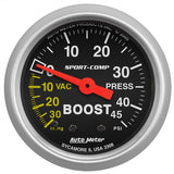 GAUGE; VAC/BOOST; 2 1/16in.; 30INHG-45PSI; MECHANICAL; SPORT-COMP