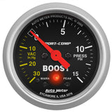 GAUGE; VAC/BOOST; 2 1/16in.; 30INHG-15PSI; STEPPER MOTOR W/PEAK/WARN; SPORT-COMP