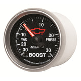 GAUGE; VAC/BOOST; 2 1/16in.; 30INHG-30PSI; MECHANICAL; CHEVY RED BOWTIE; BLACK