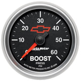 GAUGE; BOOST; 2 1/16in.; 60PSI; MECHANICAL; CHEVY RED BOWTIE; BLACK