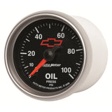 GAUGE; OIL PRESSURE; 2 1/16in.; 100PSI; MECHANICAL; CHEVY RED BOWTIE; BLACK