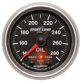 GAUGE; OIL TEMP; 2 1/16in.; 140-280deg.F; STEPPER MOTOR W/PEAK/WARN; SPORT-COMP